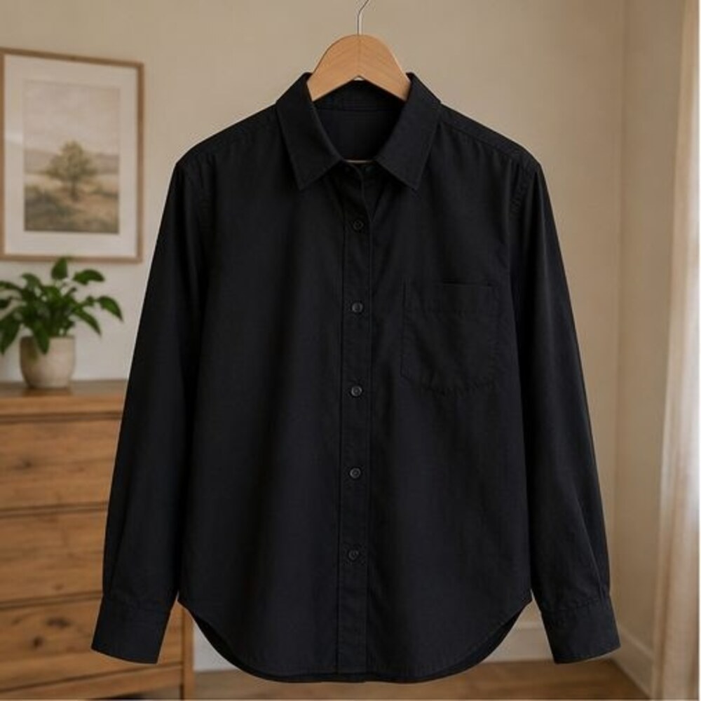 Black Poplin Button Down Shirt